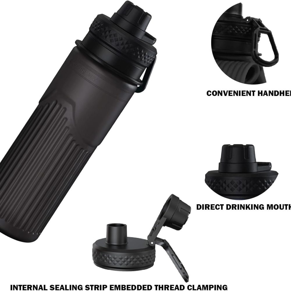 Collapsible Water Bottle, Sport Water Bottle 24oz, Reuseable BPA Free Silicone Foldable Water Bottles Leak-proof Portable Water Bottle for Travel, Gym, Hiking, Office, Camping (Black) - Image 3