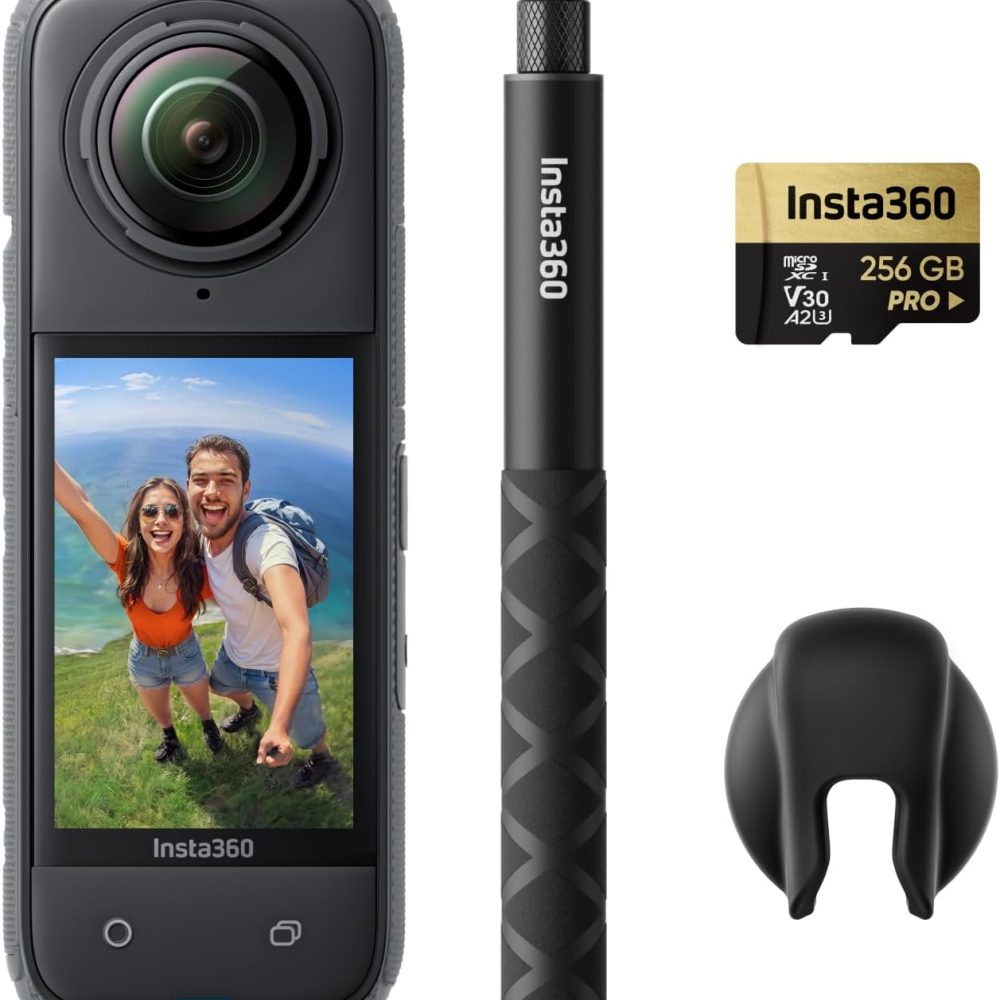 Insta360 X4 Get-Set Bundle - 8K Waterproof 360 Action Camera, 4K Wide-Angle Video, Invisible Selfie Stick, Removable Lens Guards, 135 Min Battery Life, AI Editing, Stabilization